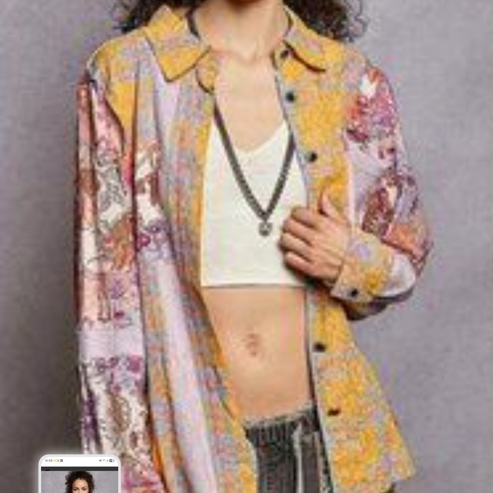 POL Size Large Multicolor Patchwork Button Down S… - image 4